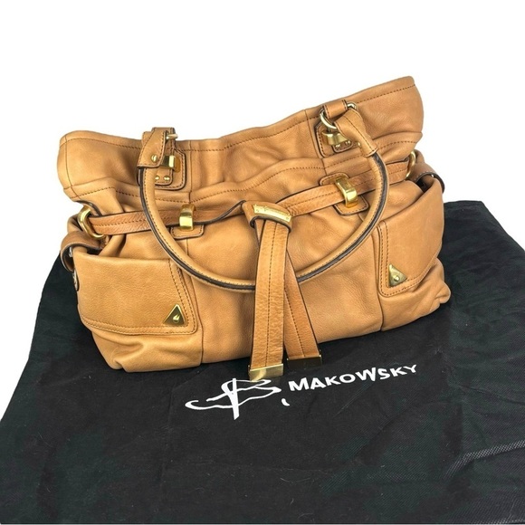 B. MAKOWSKY EDEN CAMEL TAN PEBBLED LEATHER SLOUCHY OVERSIZED SHOPPER TOTE BAG - Picture 6 of 15